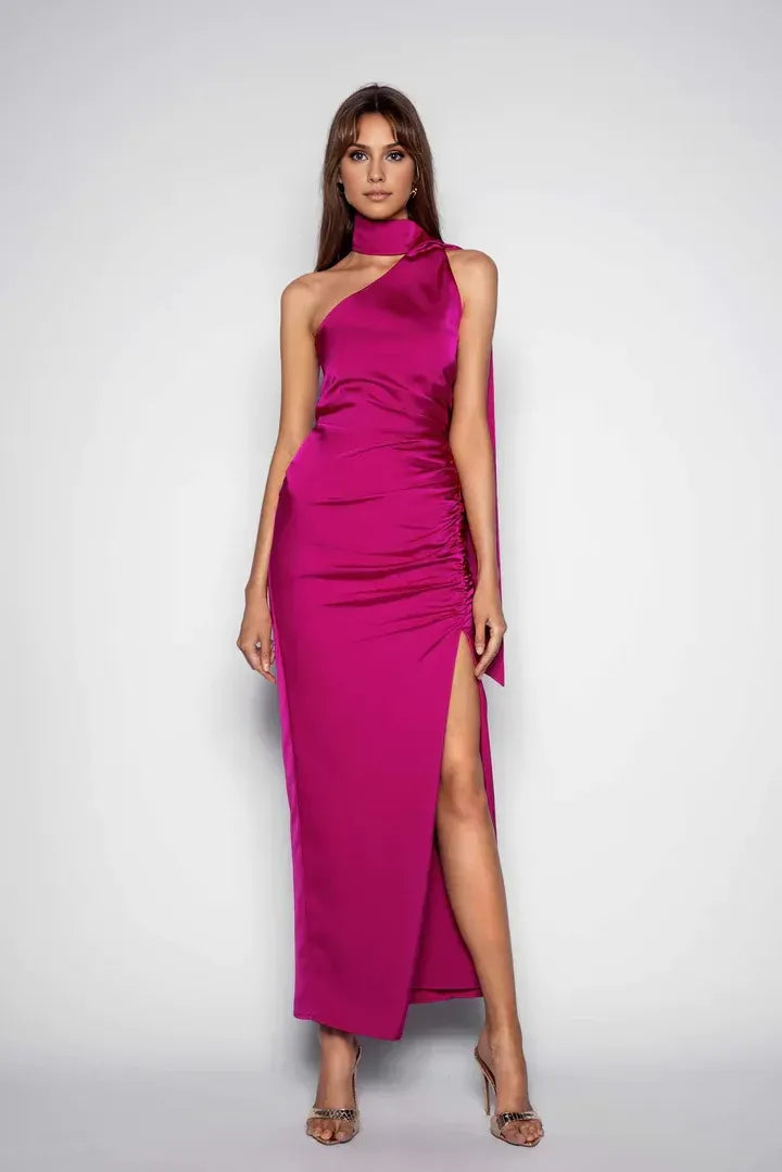 Stylish Refined Beautiful Timeless Chic Elegant White Satin Bodycon Sleeveless Prom Dress