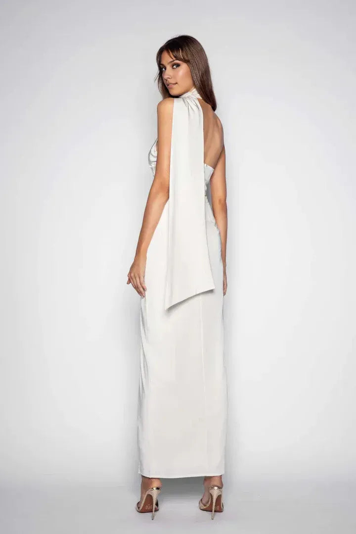 Stylish Refined Beautiful Timeless Chic Elegant White Satin Bodycon Sleeveless Prom Dress