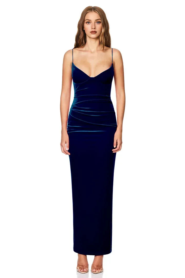 Timeless Special Occasion Sophisticated Elegant Navy Blue Velvet Sweetheart Sleeveless Prom Dress
