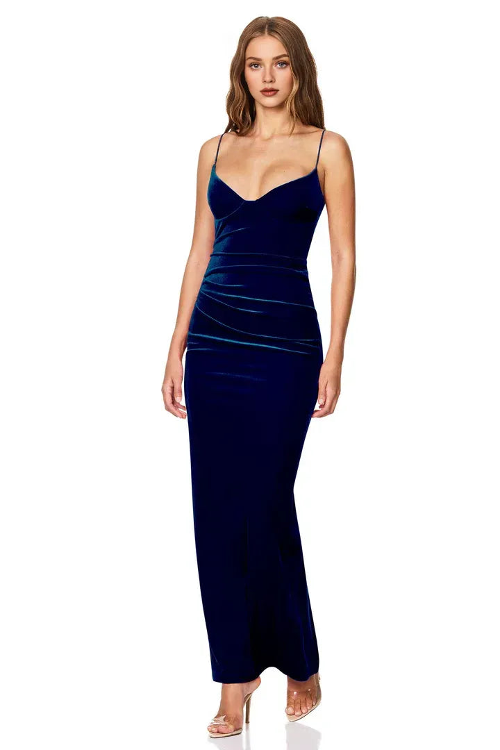 Timeless Special Occasion Sophisticated Elegant Navy Blue Velvet Sweetheart Sleeveless Prom Dress
