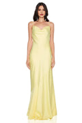 Beautiful Timeless Special Occasion Elegant Yellow Satin Cowl Sleeveless Floor-Length Prom Dress