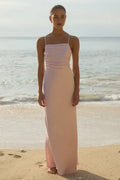 Refined Beautiful Timeless Chic Elegant Blush Pink Satin Sleeveless Floor-Length Prom Dress
