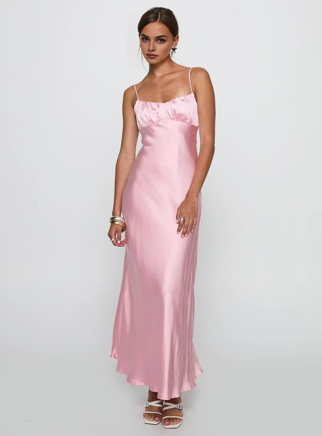 Timeless Special Occasion Sophisticated Elegant Blush Pink Satin Sleeveless Floor-Length Prom Dress