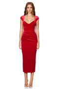 Timeless Special Occasion Sophisticated Graceful Stylish Elegant Red Velvet Tea-Length Prom Dress