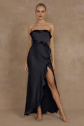 Special Occasion Sophisticated Graceful Stylish Elegant Black Satin Sheath Strapless Sleeveless Prom Dress