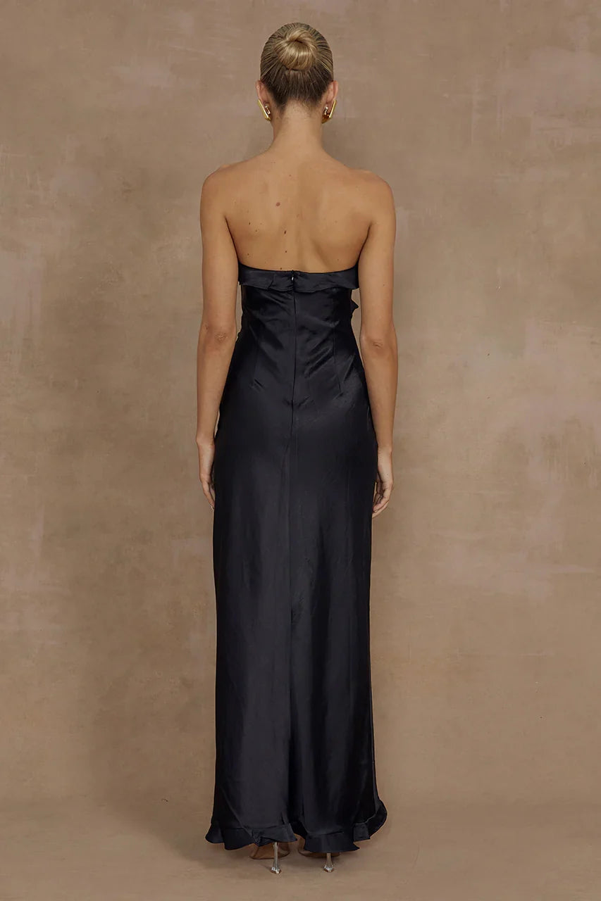 Special Occasion Sophisticated Graceful Stylish Elegant Black Satin Sheath Strapless Sleeveless Prom Dress