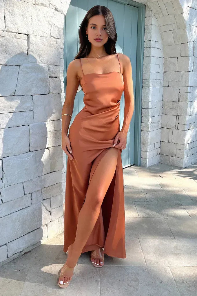 Sophisticated Graceful Stylish Refined Beautiful Elegant Satin Sheath Sleeveless Floor-Length Prom Dress