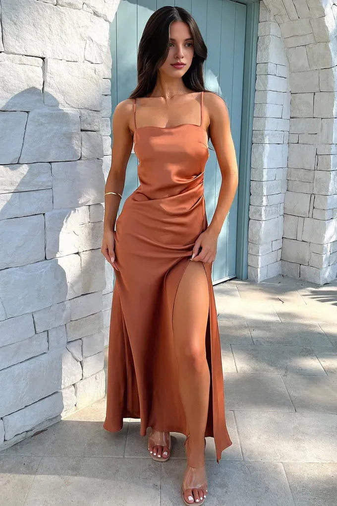 Sophisticated Graceful Stylish Refined Beautiful Elegant Satin Sheath Sleeveless Floor-Length Prom Dress