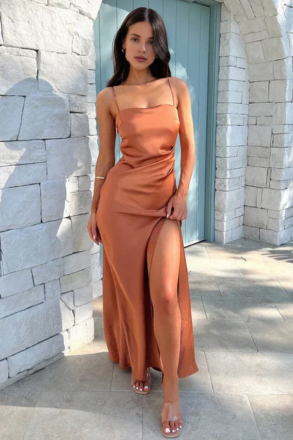 Sophisticated Graceful Stylish Refined Beautiful Elegant Satin Sheath Sleeveless Floor-Length Prom Dress