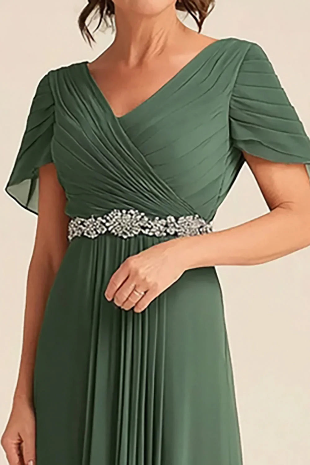 Pleated Eucalyptus Mother of the Bride Dress