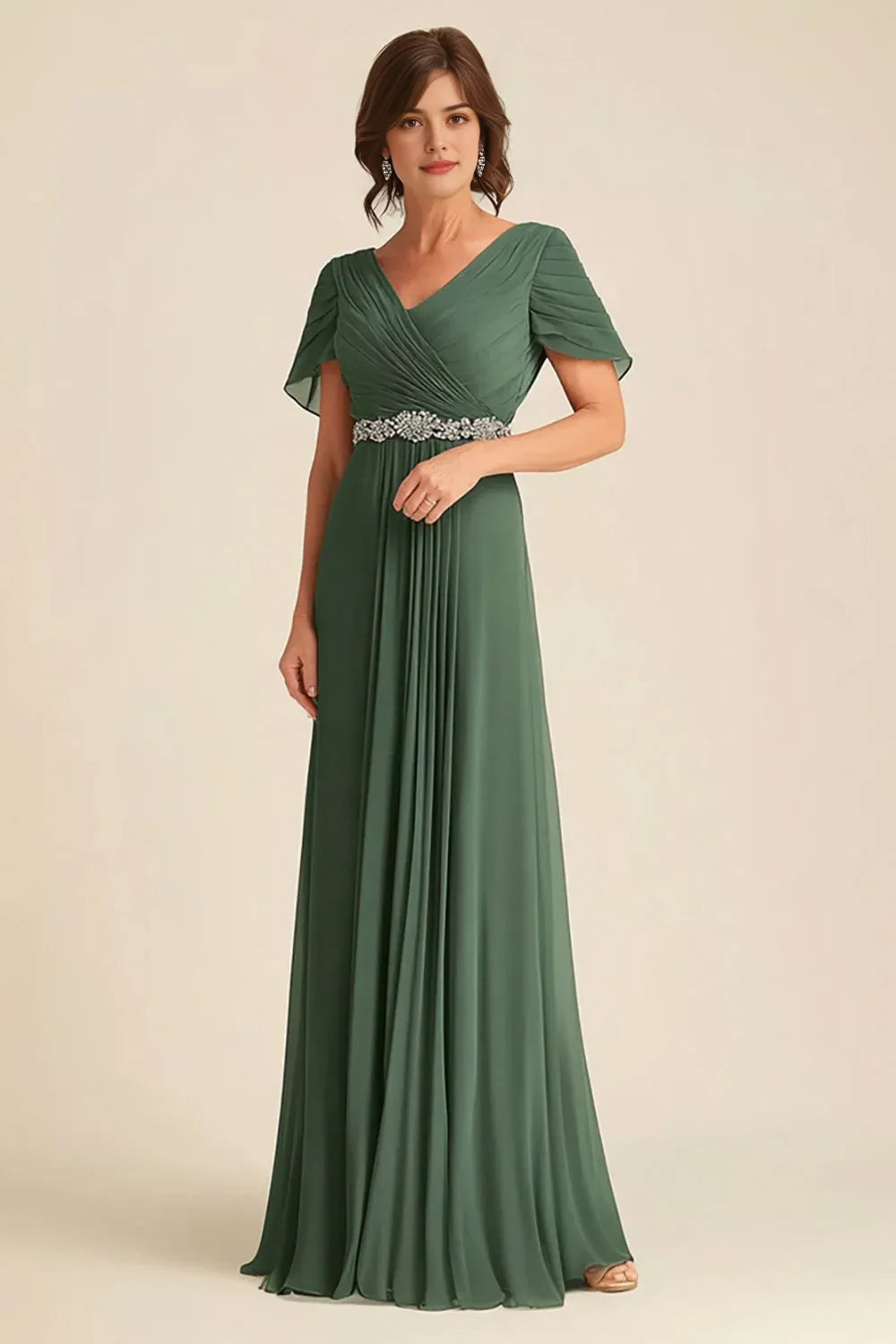 Pleated Eucalyptus Mother of the Bride Dress
