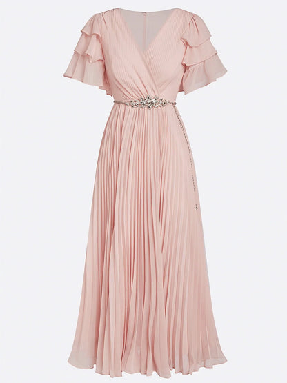 Special Occasion Sophisticated Graceful Elegant Blush Pink A-Line Short Sleeve Short Prom Dress