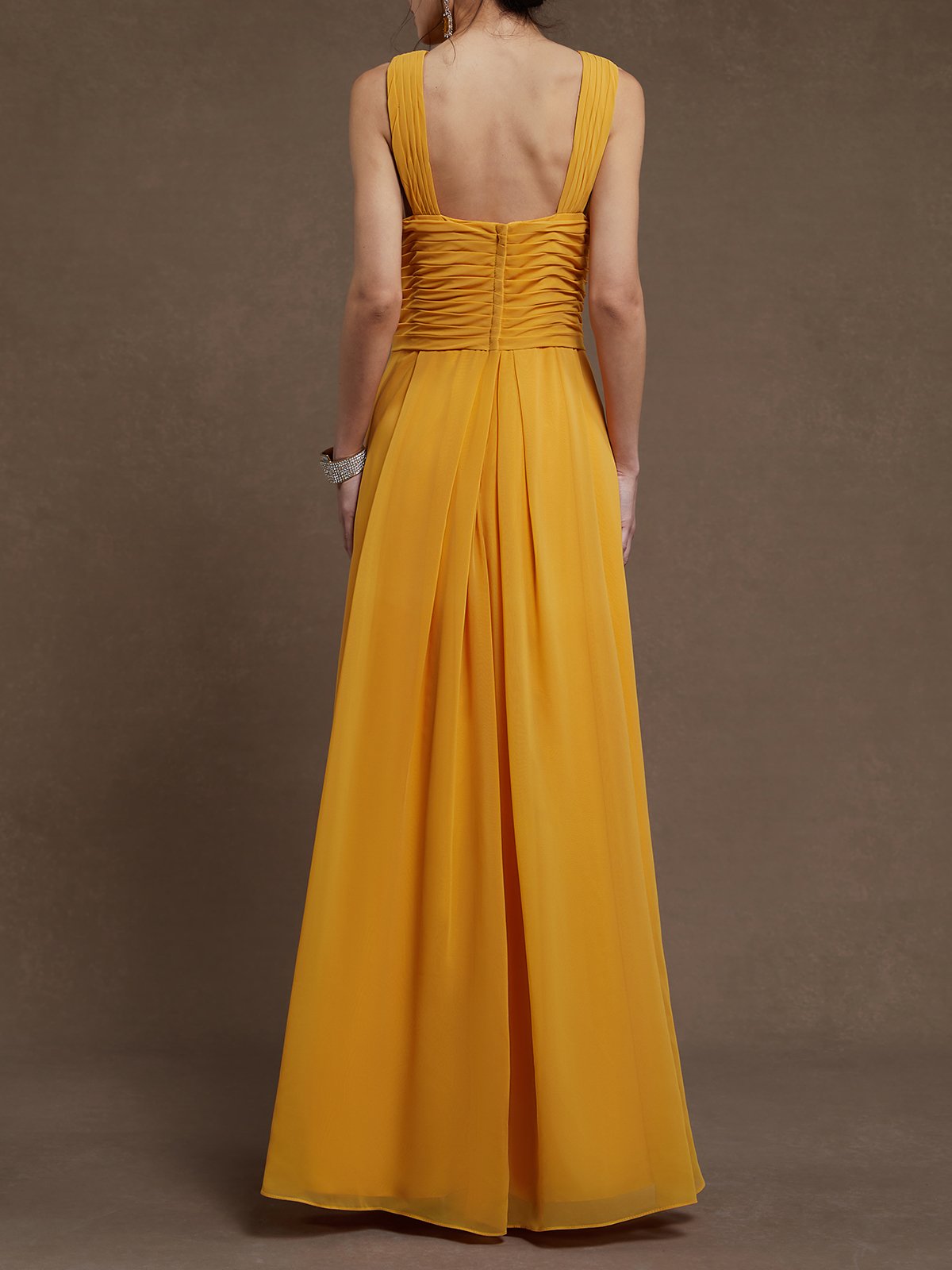 Timeless Special Occasion Sophisticated Elegant Yellow Chiffon A-Line Sleeveless Floor-Length Prom Dress
