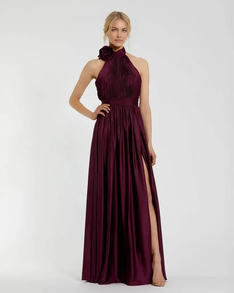 Timeless Chic Elegant Sage Green Satin A-Line Halter Sleeveless Floor-Length Prom Dress
