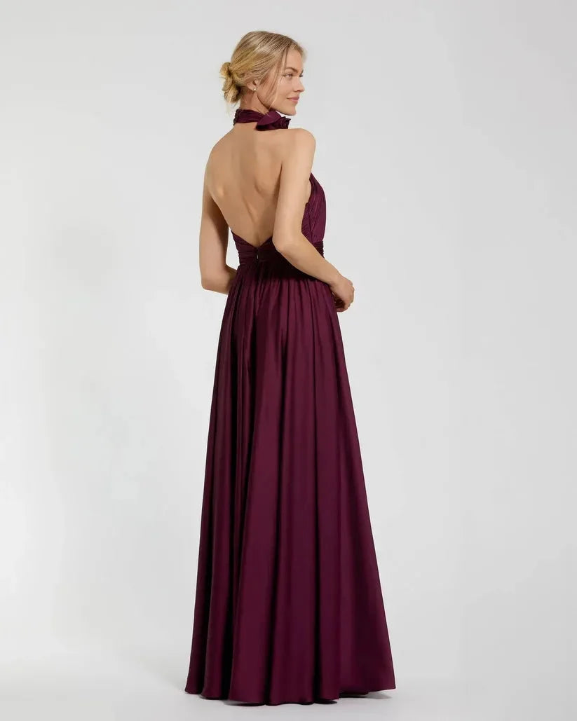 Timeless Chic Elegant Sage Green Satin A-Line Halter Sleeveless Floor-Length Prom Dress