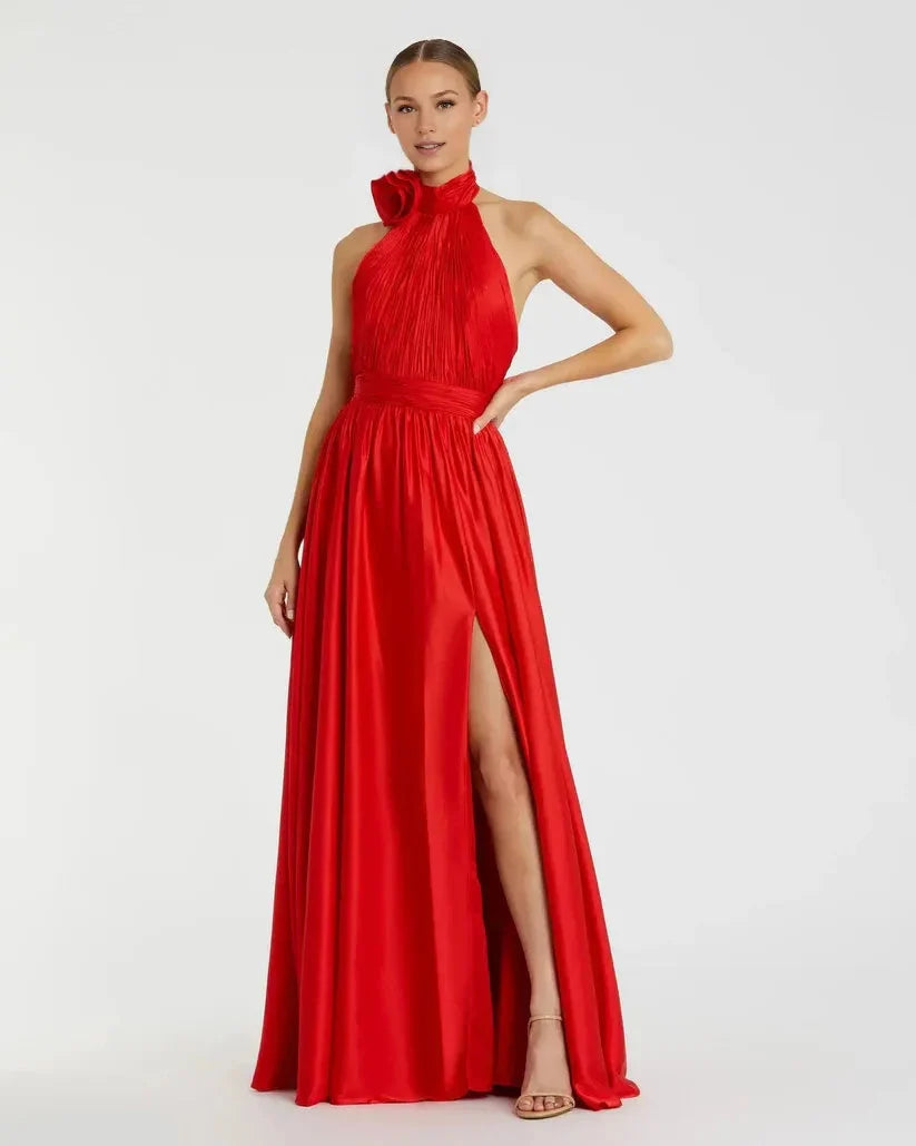 Timeless Chic Elegant Sage Green Satin A-Line Halter Sleeveless Floor-Length Prom Dress