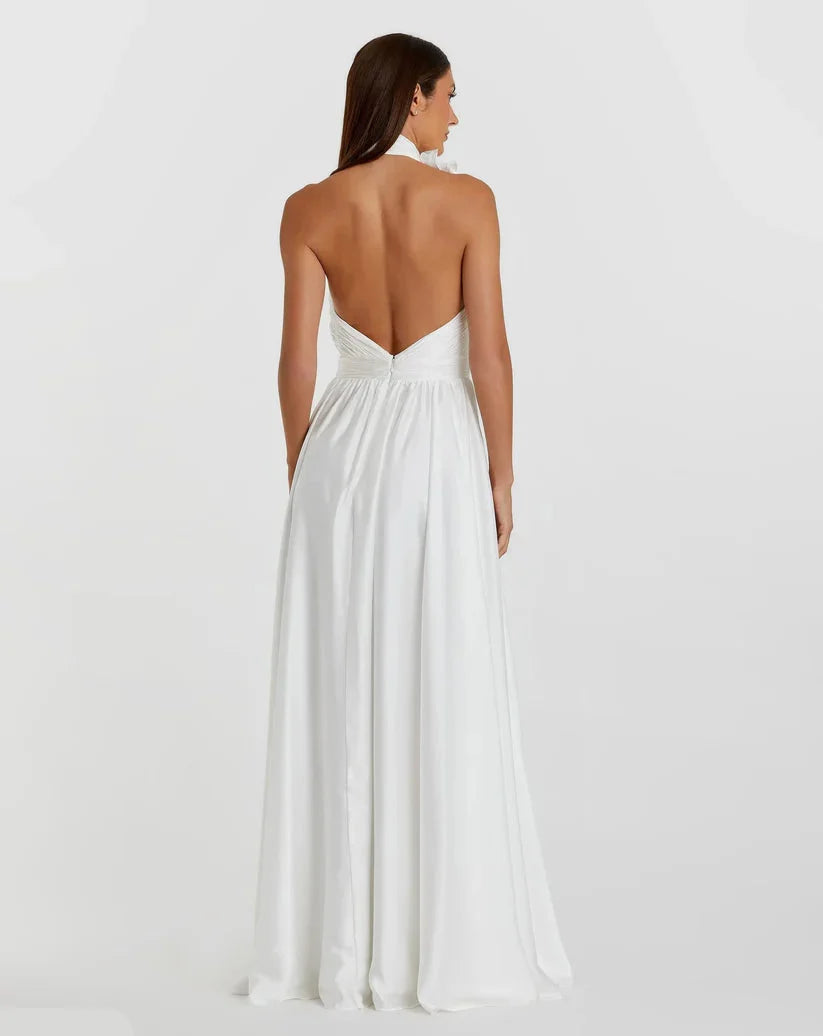 Timeless Chic Elegant Sage Green Satin A-Line Halter Sleeveless Floor-Length Prom Dress