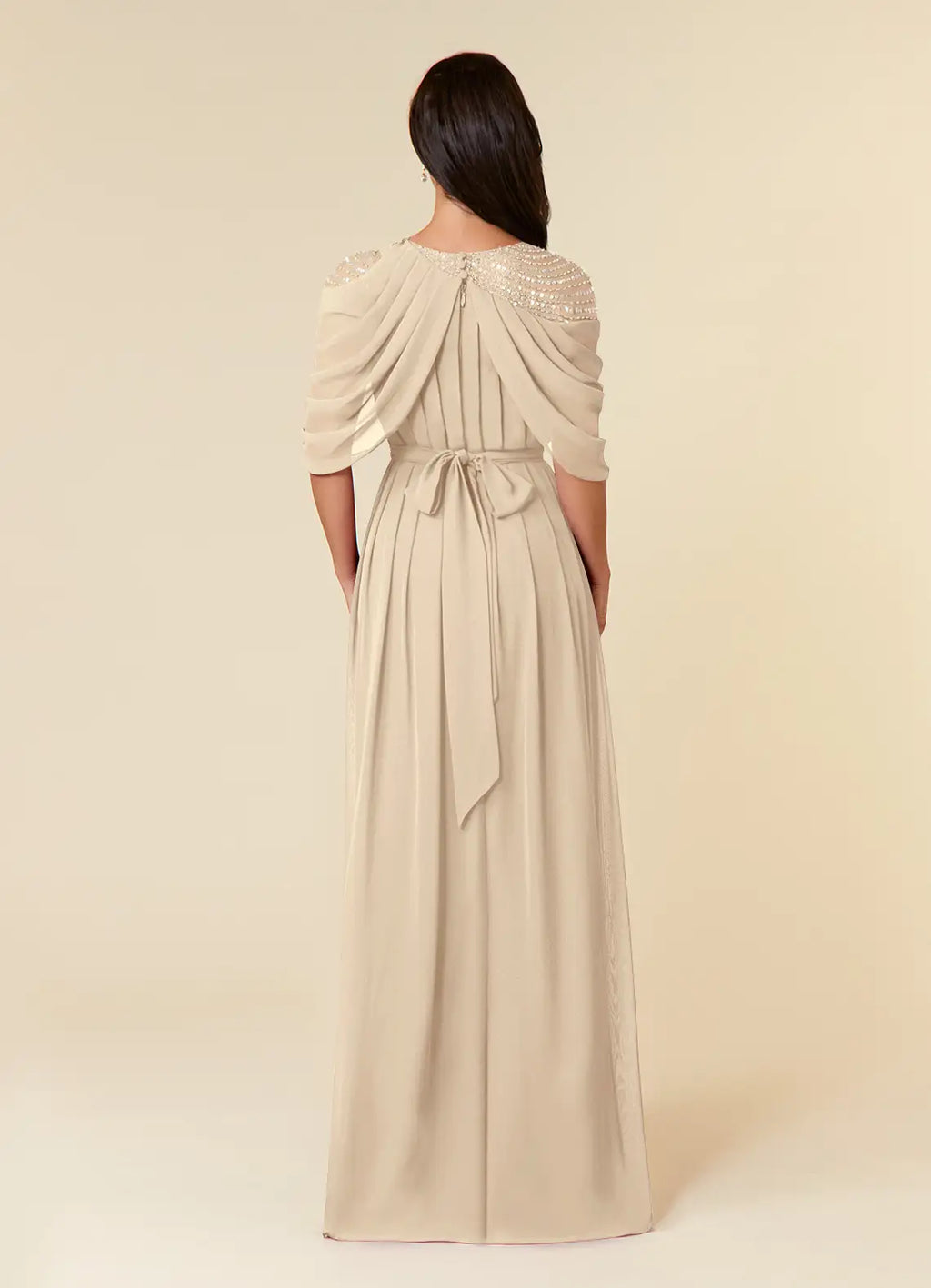 Mother of the Bride Dresses Sequins with Draped Cape Sleeves Shoulder Embellishment Pleated Skirt