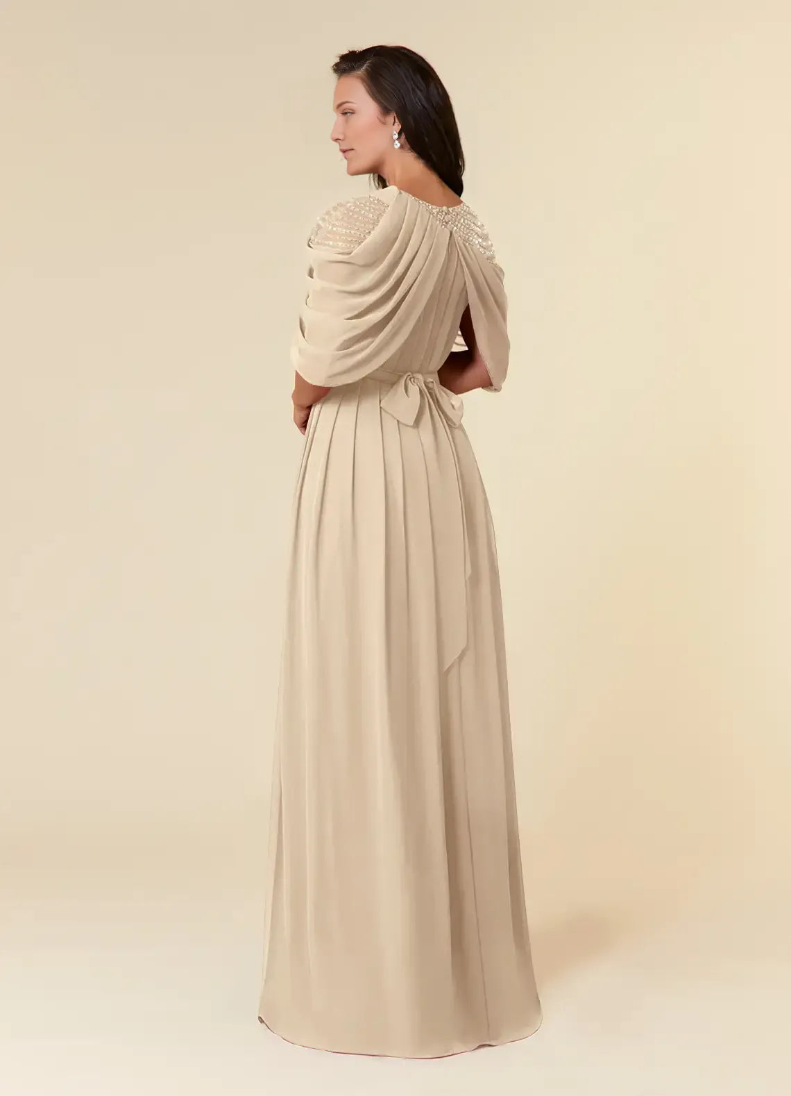 Mother of the Bride Dresses Sequins with Draped Cape Sleeves Shoulder Embellishment Pleated Skirt