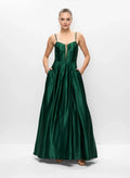 Refined Beautiful Timeless Elegant Emerald Green Satin A-Line Sleeveless Floor-Length Prom Dress