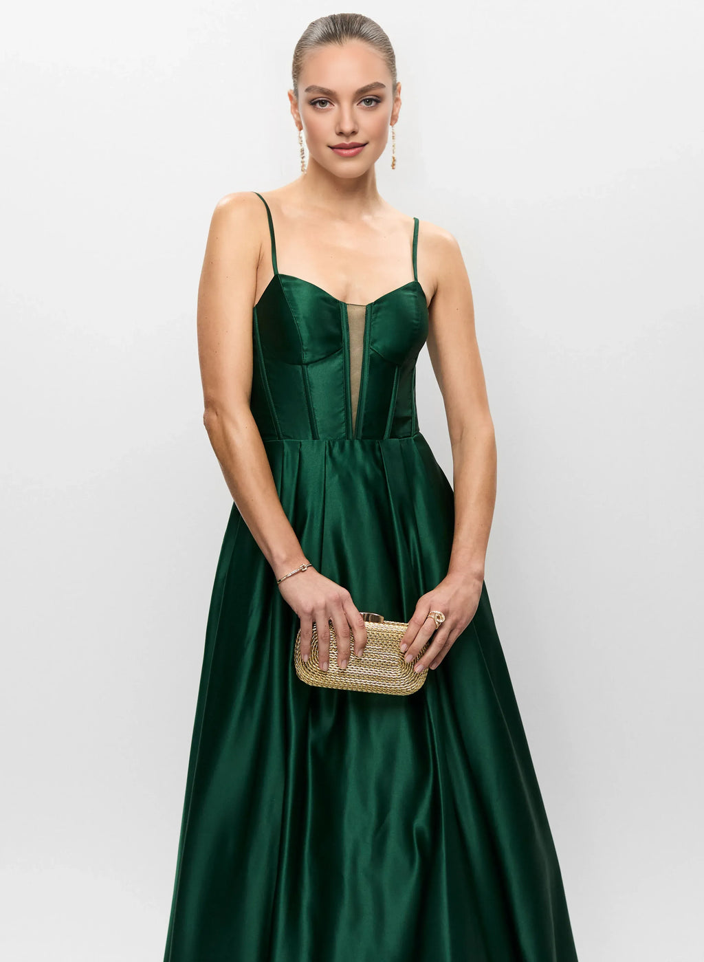 Refined Beautiful Timeless Elegant Emerald Green Satin A-Line Sleeveless Floor-Length Prom Dress