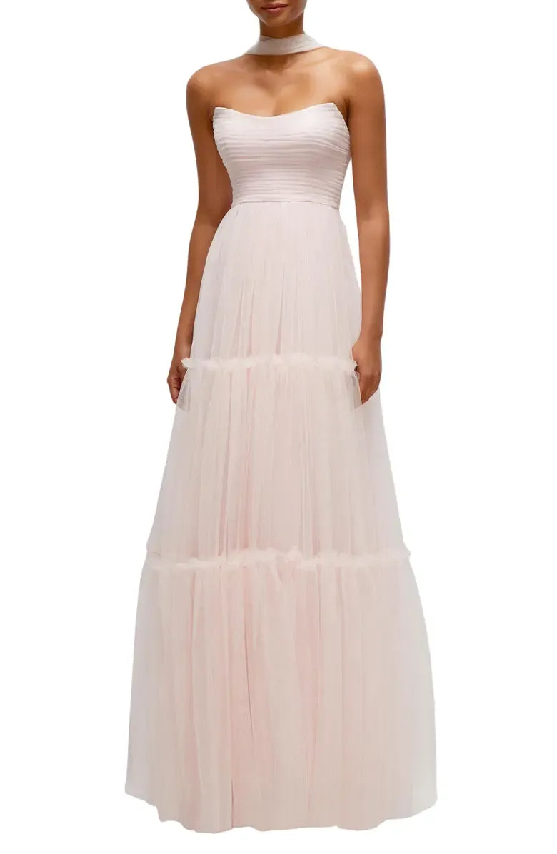 Special Occasion Elegant Sage Green Tulle A-Line Strapless Sleeveless Floor-Length Prom Dress