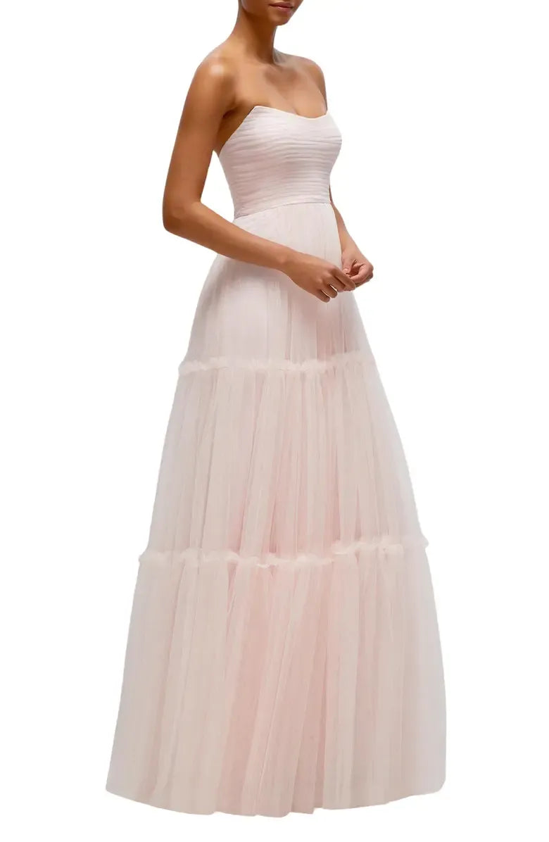 Special Occasion Elegant Sage Green Tulle A-Line Strapless Sleeveless Floor-Length Prom Dress