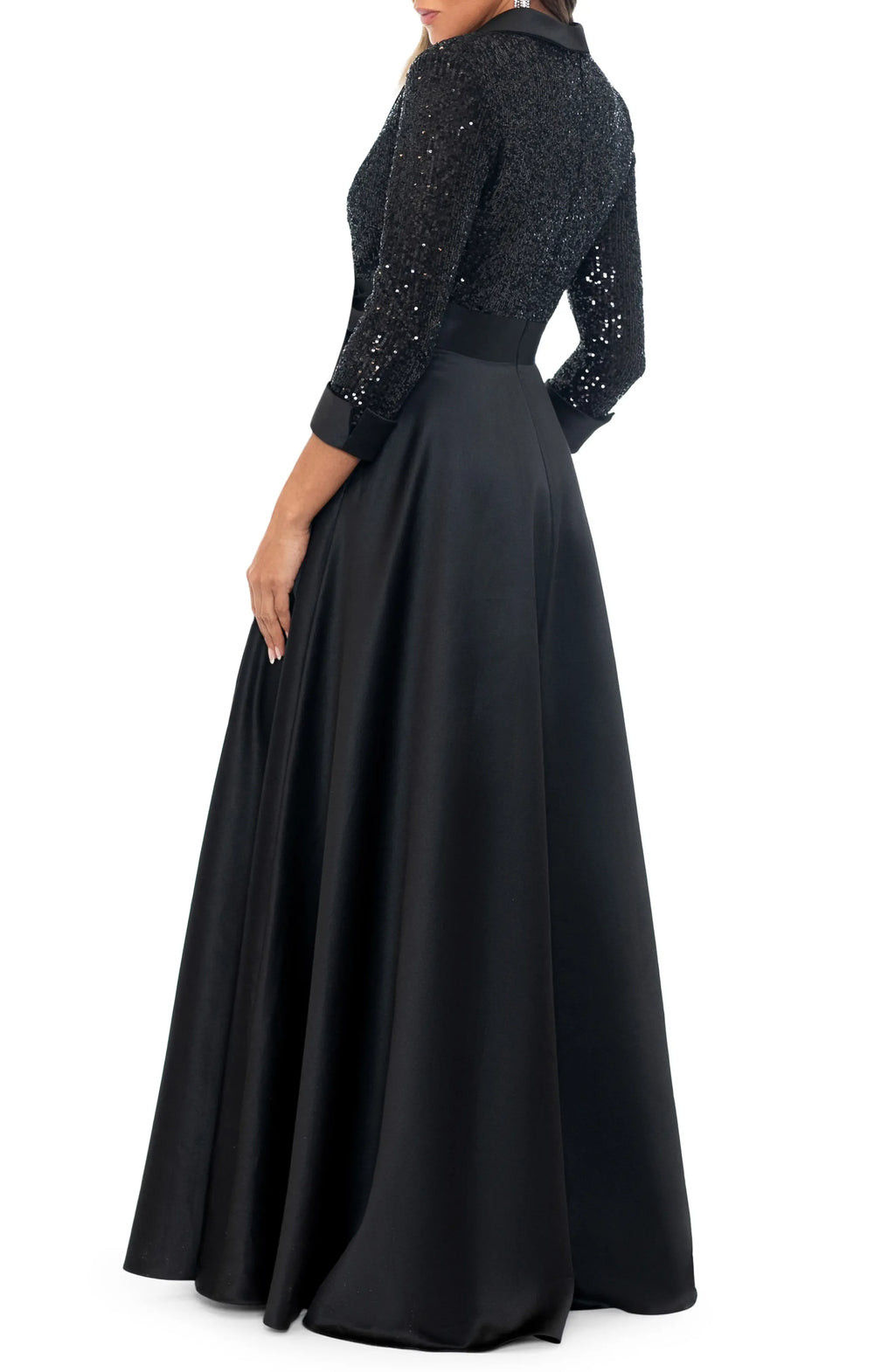 Timeless Special Occasion Elegant Black Satin A-Line Long Sleeve Floor-Length Prom Dress