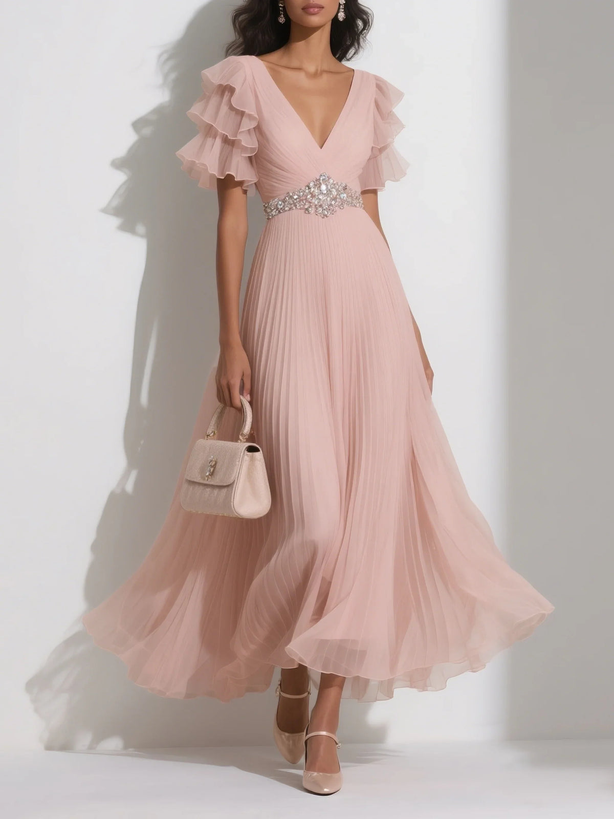 Special Occasion Sophisticated Graceful Elegant Blush Pink A-Line Short Sleeve Short Prom Dress