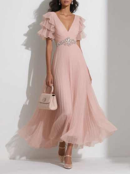 Special Occasion Sophisticated Graceful Elegant Blush Pink A-Line Short Sleeve Short Prom Dress