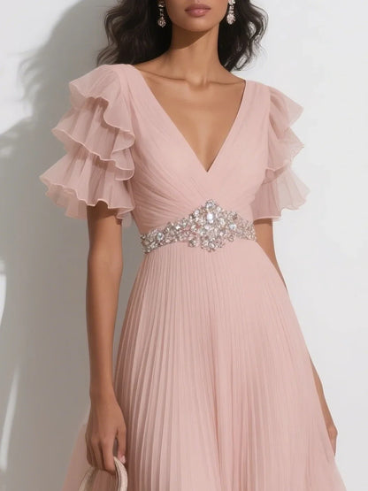 Special Occasion Sophisticated Graceful Elegant Blush Pink A-Line Short Sleeve Short Prom Dress