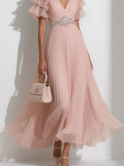 Special Occasion Sophisticated Graceful Elegant Blush Pink A-Line Short Sleeve Short Prom Dress