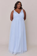 Refined Beautiful Timeless Elegant Light Blue Tulle A-Line Sleeveless Floor-Length Prom Dress