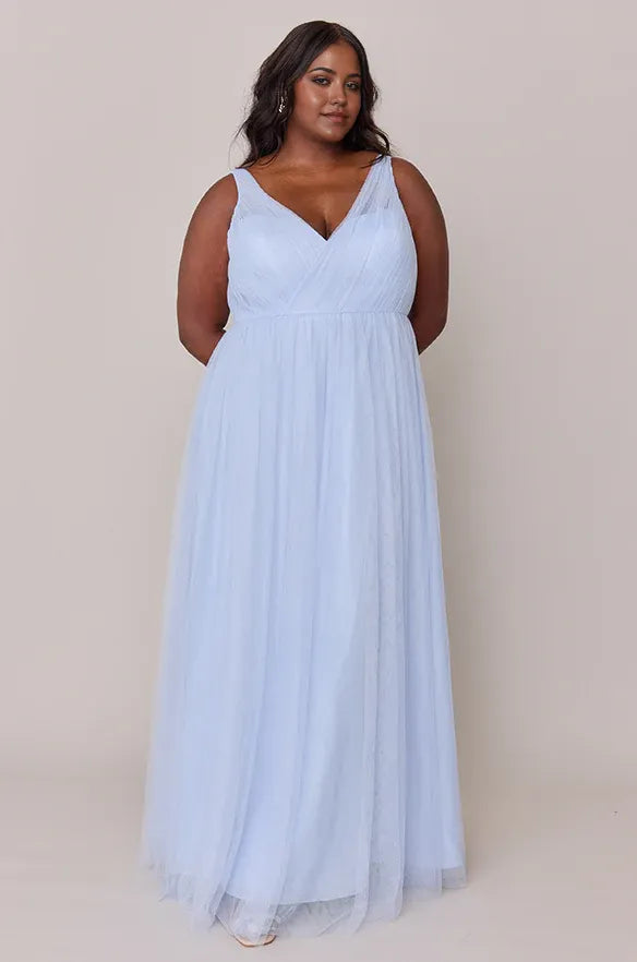 Refined Beautiful Timeless Elegant Light Blue Tulle A-Line Sleeveless Floor-Length Prom Dress
