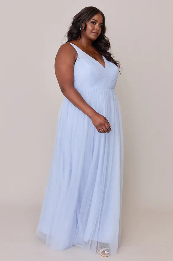 Refined Beautiful Timeless Elegant Light Blue Tulle A-Line Sleeveless Floor-Length Prom Dress