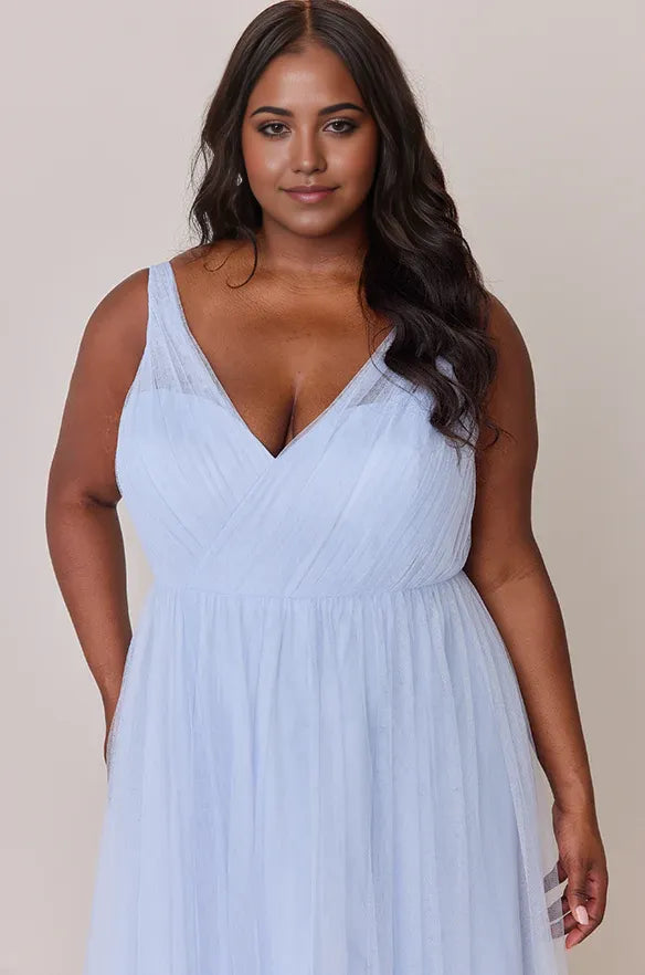 Refined Beautiful Timeless Elegant Light Blue Tulle A-Line Sleeveless Floor-Length Prom Dress