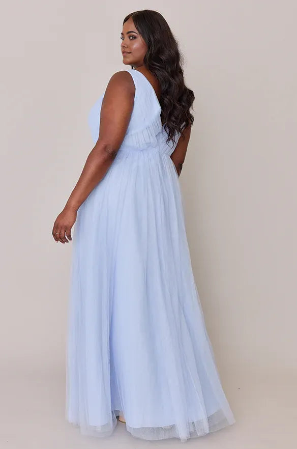 Refined Beautiful Timeless Elegant Light Blue Tulle A-Line Sleeveless Floor-Length Prom Dress