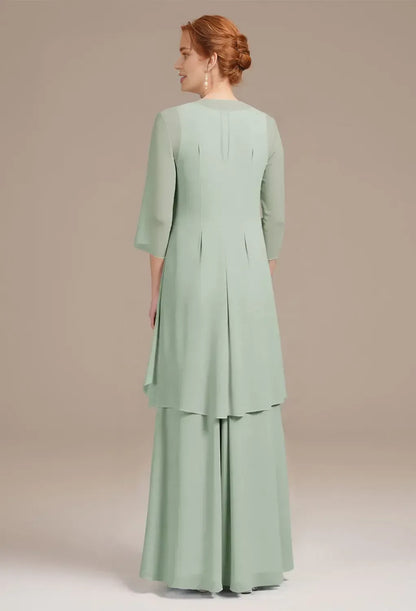 Refined Elegant Sage Green Chiffon A-Line Pleated Mother of the Bride Dress