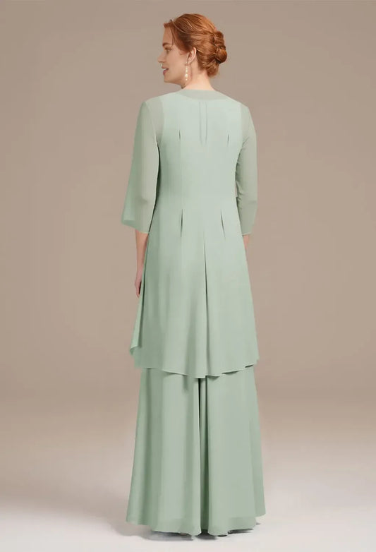 Refined Elegant Sage Green Chiffon A-Line Pleated Mother of the Bride Dress
