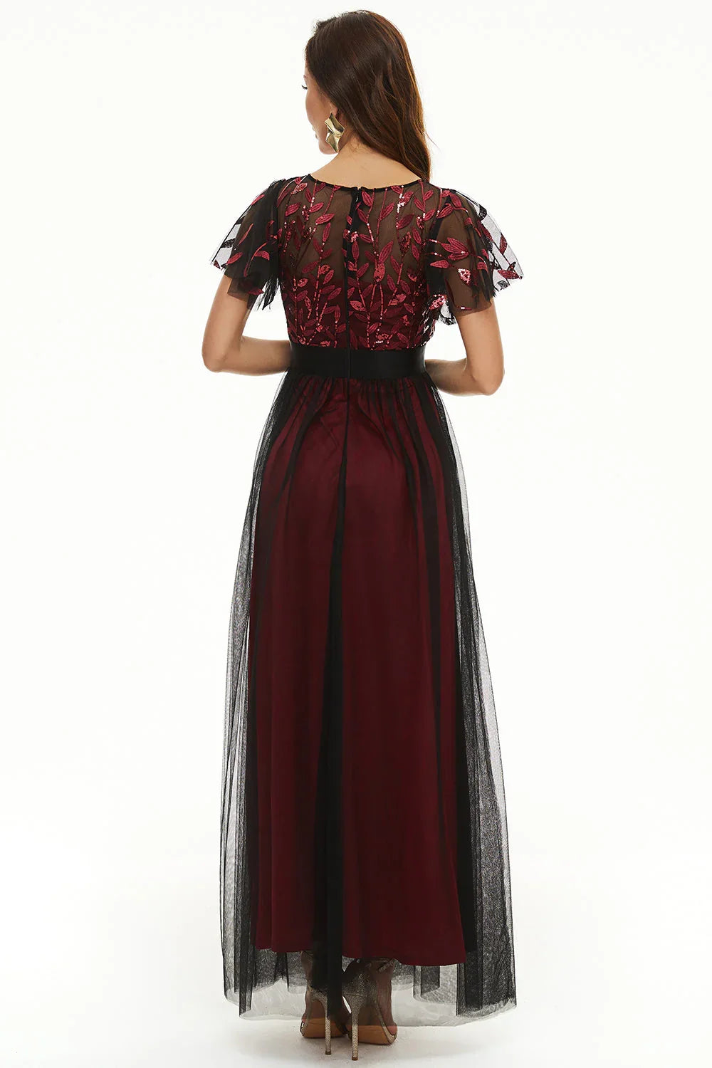 Elegant Dusty Rose Satin Short Sleeve Floor-Length Mother of the Bride Dress