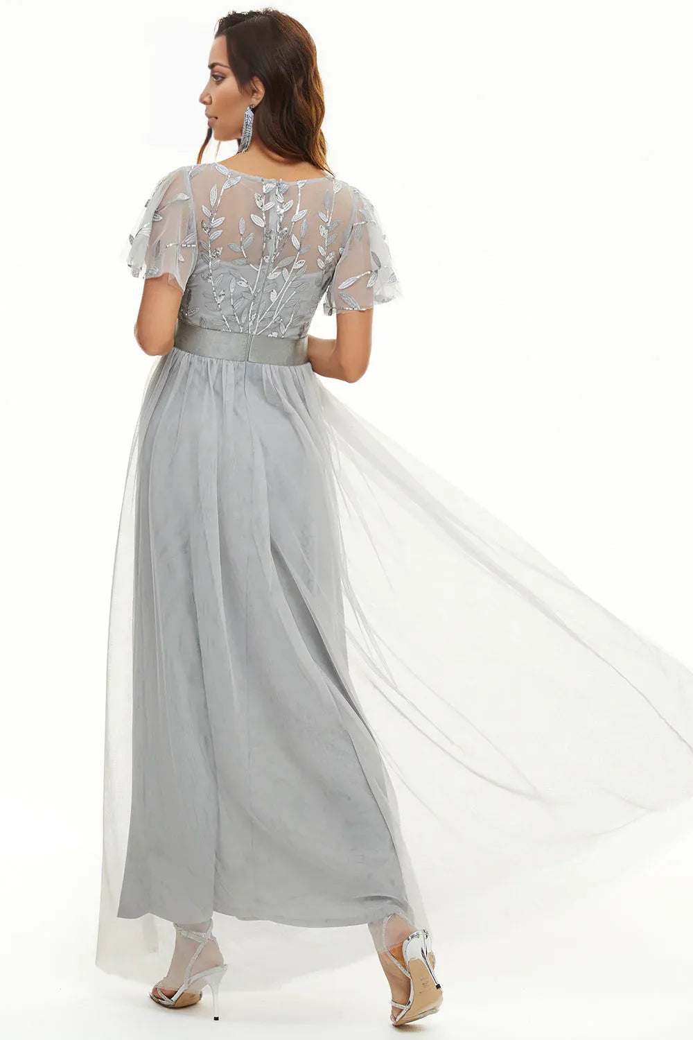 Elegant Dusty Rose Satin Short Sleeve Floor-Length Mother of the Bride Dress