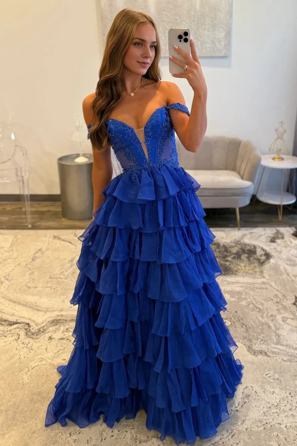 Refined Beautiful Timeless Special Occasion Elegant Royal Blue Sleeveless Floor-Length Prom Dress