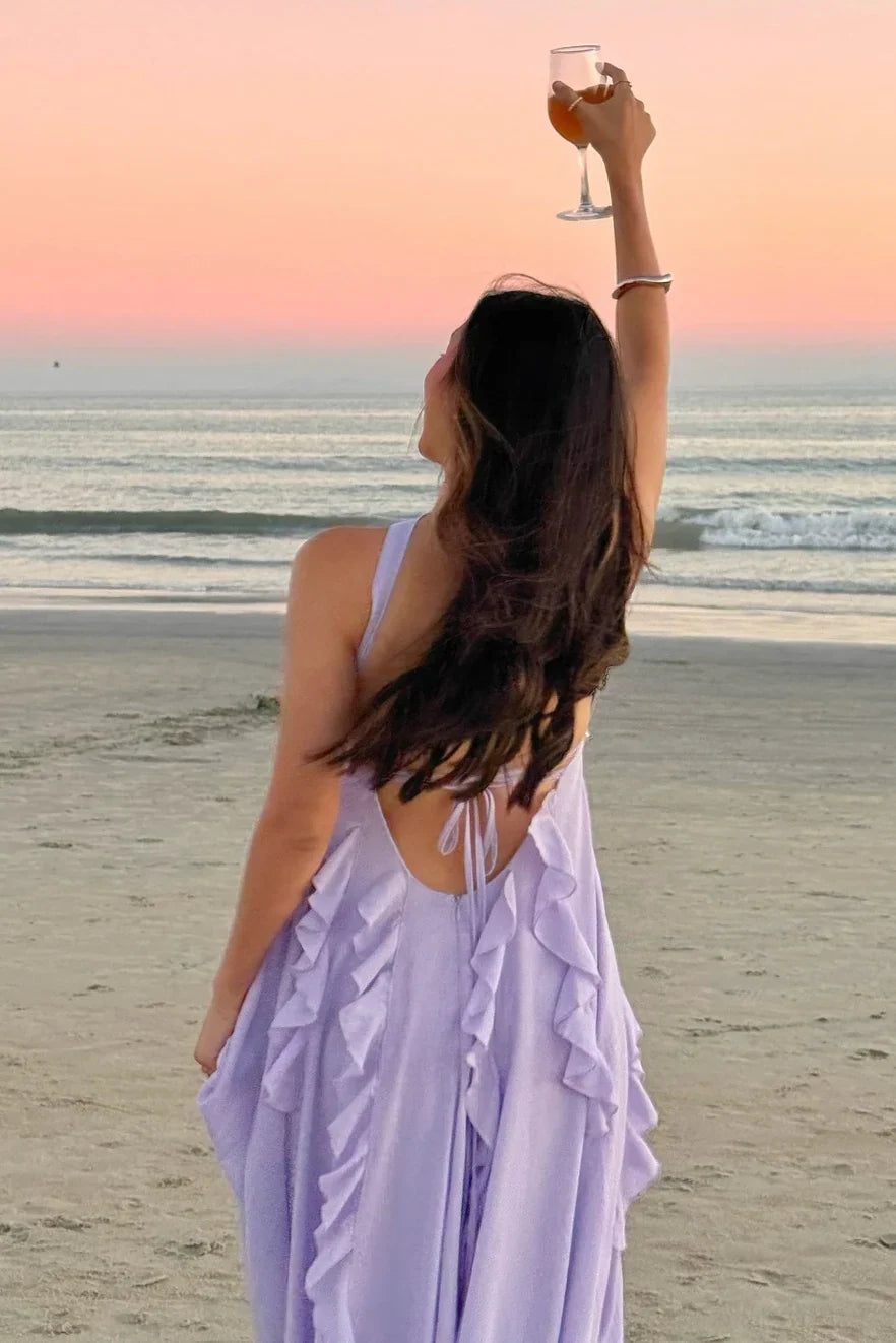Graceful Stylish Refined Beautiful Elegant Lilac Lace Strapless Sleeveless Floor-Length Prom Dress