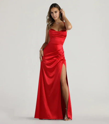 Refined Beautiful Timeless Special Occasion Elegant Red Lace Cowl Sleeveless Prom Dress