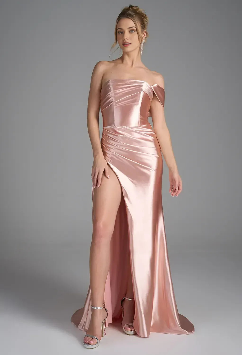 Timeless Special Occasion Sophisticated Elegant Rose Gold Satin Mermaid Sleeveless Prom Dress