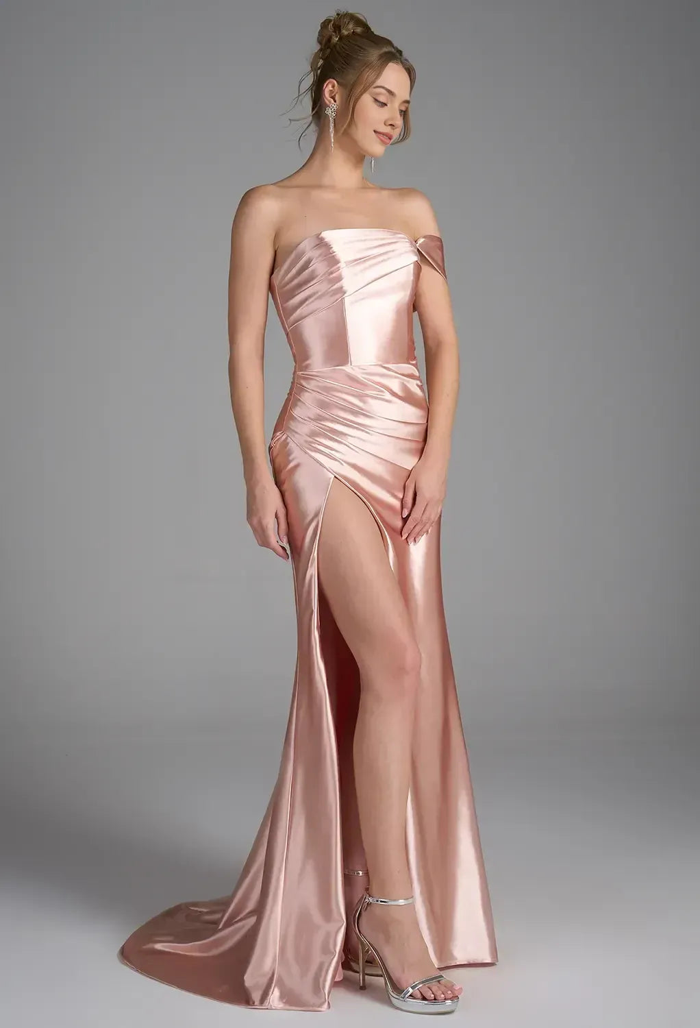Timeless Special Occasion Sophisticated Elegant Rose Gold Satin Mermaid Sleeveless Prom Dress