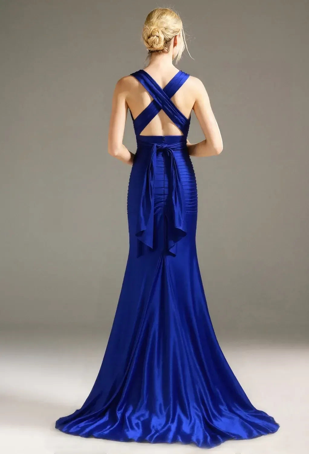Refined Beautiful Timeless Chic Elegant Royal Blue Satin Mermaid Sleeveless Prom Dress