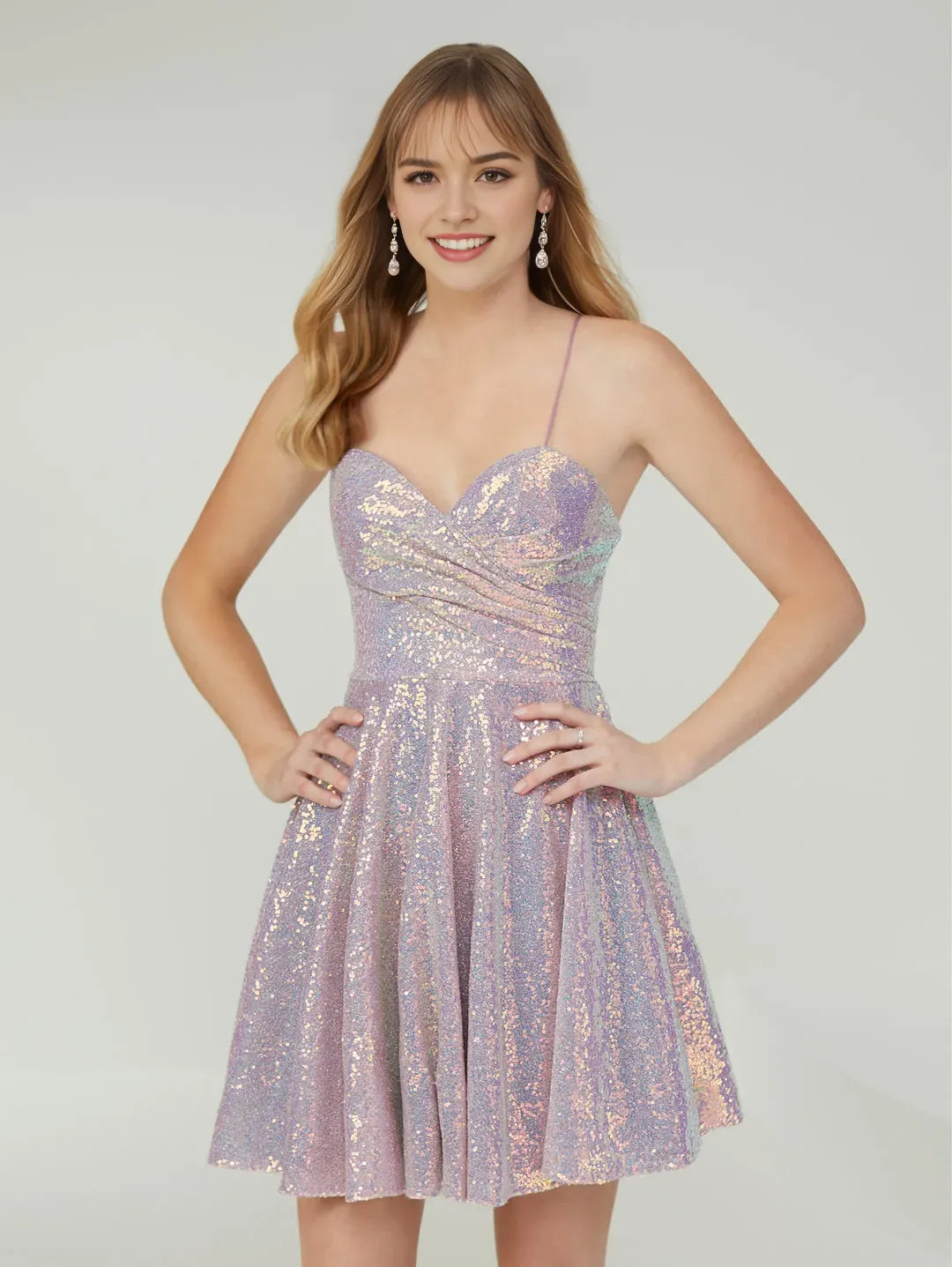 Homecoming Dress with Spaghetti Straps Sweetheart Neckline Flared Skirt for Prom