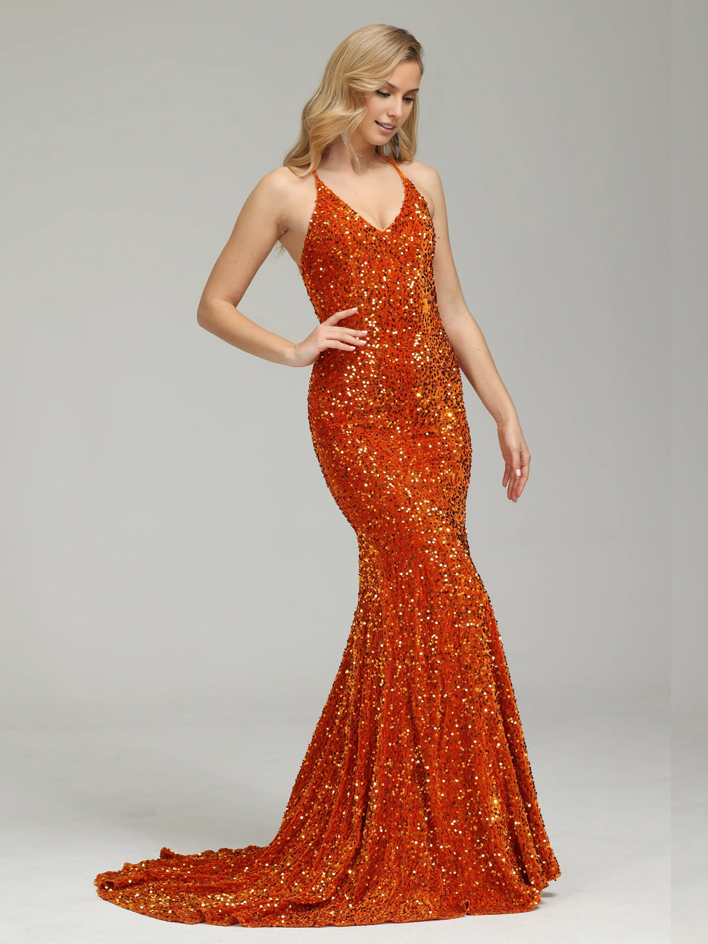 Timeless Special Occasion Sophisticated Graceful Elegant Red Sequins V-Neck Sleeveless Prom Dress