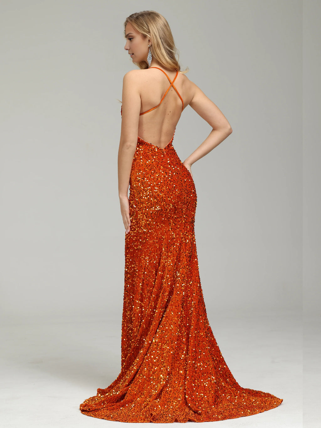 Timeless Special Occasion Sophisticated Graceful Elegant Red Sequins V-Neck Sleeveless Prom Dress